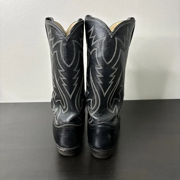 Vintage Justin Black Leather Cowboy Boots Pointed Toe Style 2005 Size 9B USA