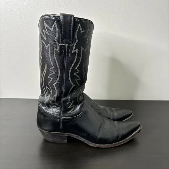 Vintage Justin Black Leather Cowboy Boots Pointed Toe Style 2005 Size 9B USA