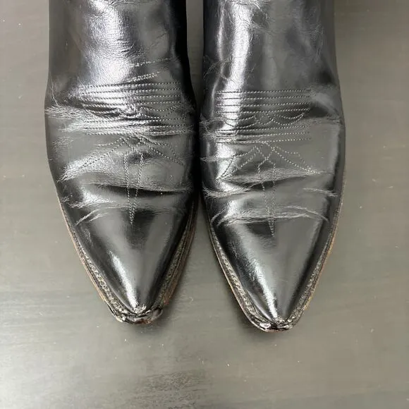 Vintage Justin Black Leather Cowboy Boots Pointed Toe Style 2005 Size 9B USA