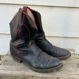 Vintage Justin Boots Black Red Roper Toe Riding Cowboy 10D Style 3285