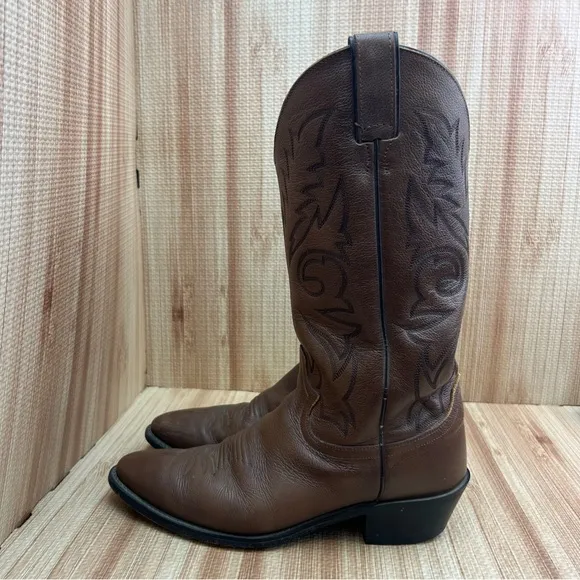 Vintage Justin Leather Cowboy Boots Western Pointed Toe Brown 1450 Mens 9D