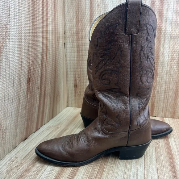 Vintage Justin Leather Cowboy Boots Western Pointed Toe Brown 1450 Mens 9D