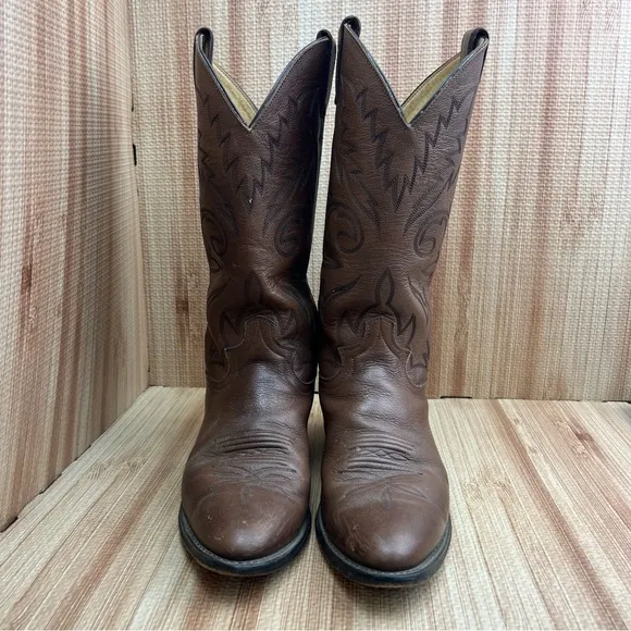 Vintage Justin Leather Cowboy Boots Western Pointed Toe Brown 1450 Mens 9D