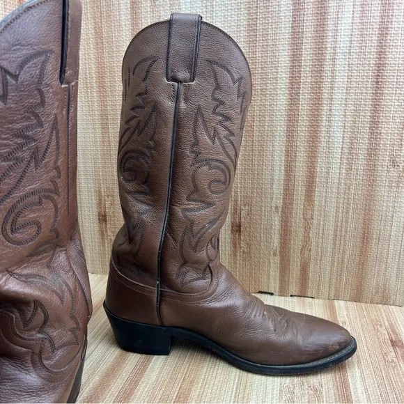 Vintage Justin Leather Cowboy Boots Western Pointed Toe Brown 1450 Mens 9D
