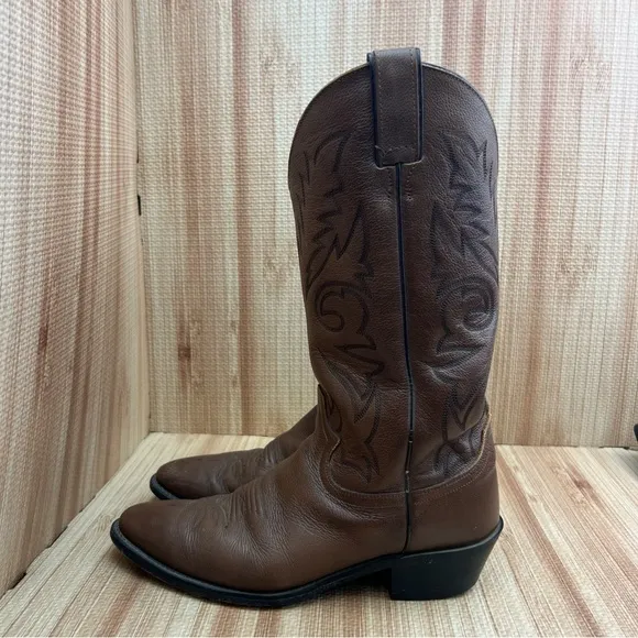 Vintage Justin Leather Cowboy Boots Western Pointed Toe Brown 1450 Mens 9D