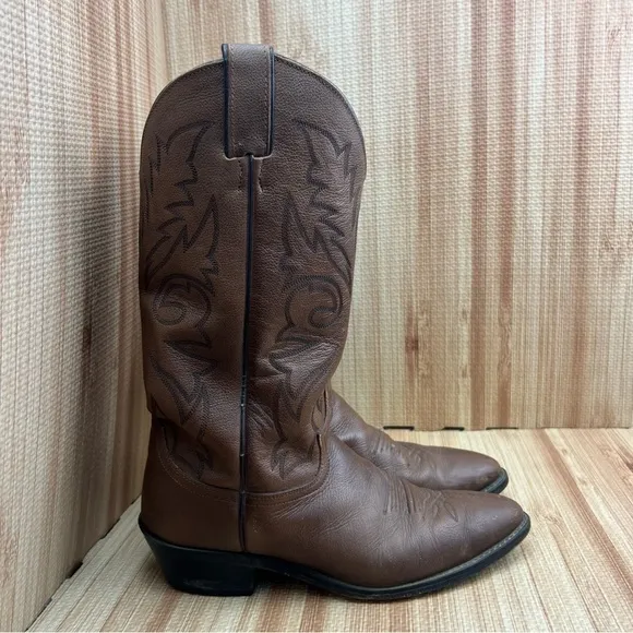 Vintage Justin Leather Cowboy Boots Western Pointed Toe Brown 1450 Mens 9D