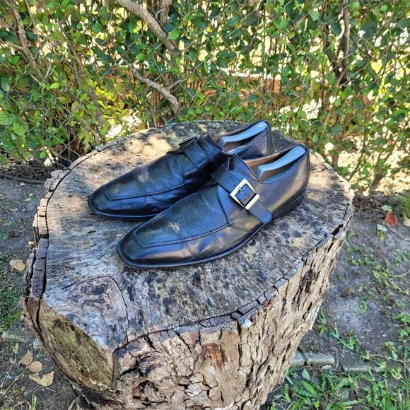 Vintage Men Black Buckle Slip On Shoes By Paul Frederick Size 13 W (FPF100D)