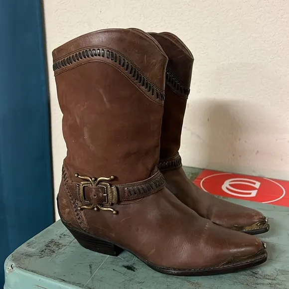Vintage Pointed Tow Leather Women's Cowboy Boots