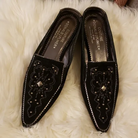 Vintage RARE Donald J. Pliner Couture Shoe Black Suede Italian Made Luxury