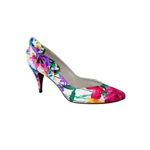 Vintage Stuart Weitzman Colorful Leather-Satin-Pumps/Heels-With Bow Womens Sz 10
