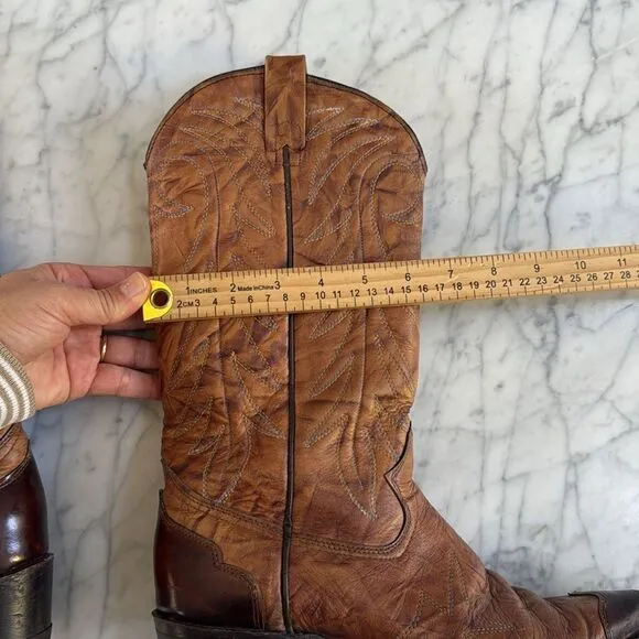 Vintage TEXAS Men's Leather Western Cowboy Boots Size 9 D Brown Wing Tip M 81