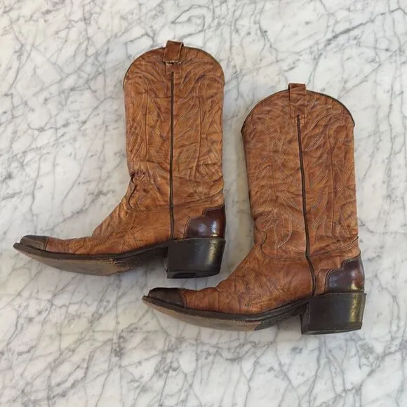 Vintage TEXAS Men's Leather Western Cowboy Boots Size 9 D Brown Wing Tip M 81