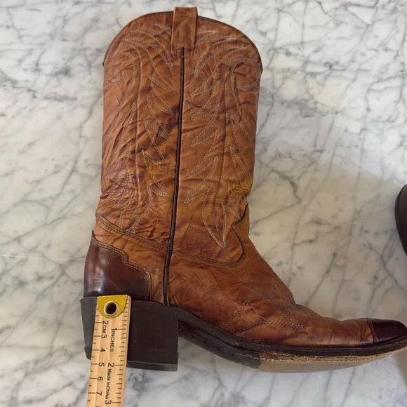 Vintage TEXAS Men's Leather Western Cowboy Boots Size 9 D Brown Wing Tip M 81