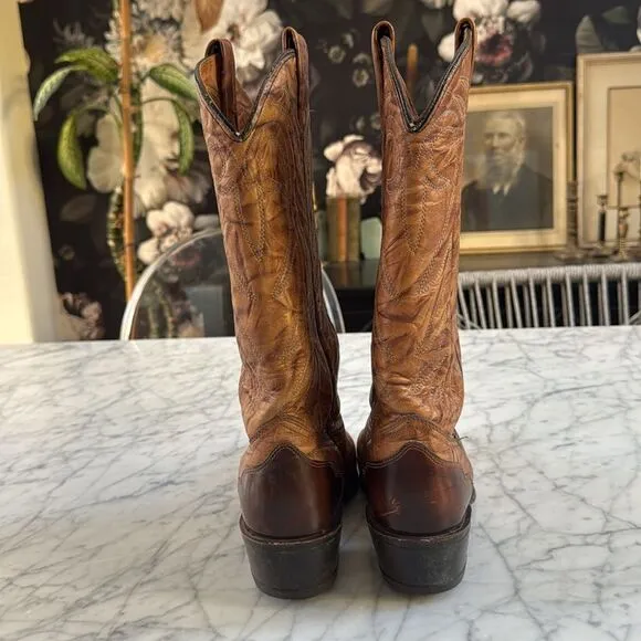 Vintage TEXAS Men's Leather Western Cowboy Boots Size 9 D Brown Wing Tip M 81