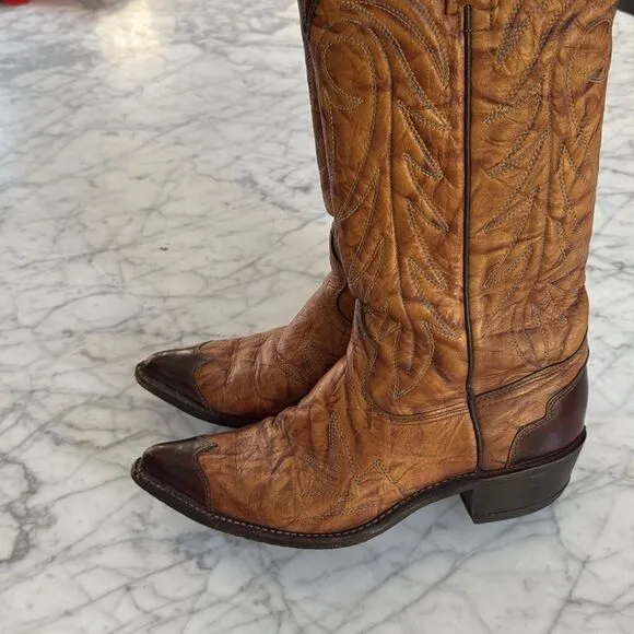 Vintage TEXAS Men's Leather Western Cowboy Boots Size 9 D Brown Wing Tip M 81