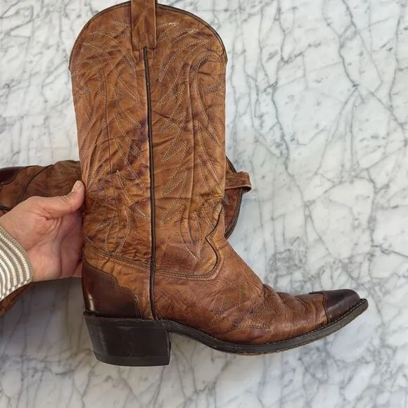 Vintage TEXAS Men's Leather Western Cowboy Boots Size 9 D Brown Wing Tip M 81