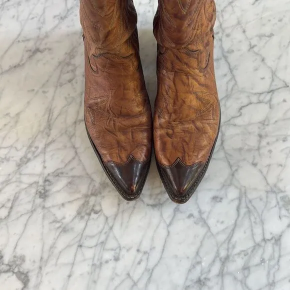 Vintage TEXAS Men's Leather Western Cowboy Boots Size 9 D Brown Wing Tip M 81