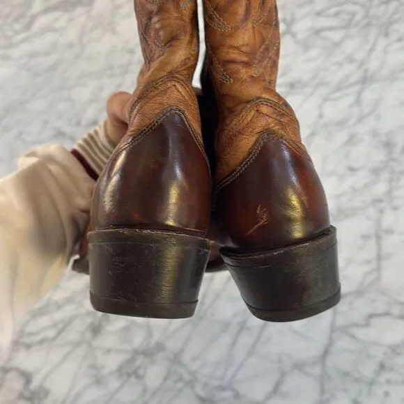 Vintage TEXAS Men's Leather Western Cowboy Boots Size 9 D Brown Wing Tip M 81