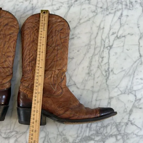 Vintage TEXAS Men's Leather Western Cowboy Boots Size 9 D Brown Wing Tip M 81