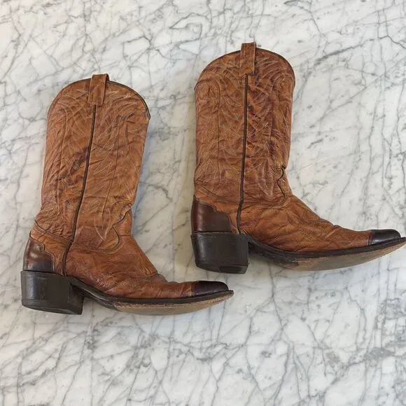 Vintage TEXAS Men's Leather Western Cowboy Boots Size 9 D Brown Wing Tip M 81