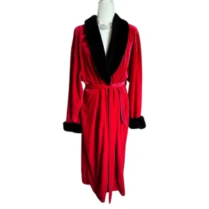 Vintage Valery Stevens Red Black Faux Fur Plush Robe, Y2K, Deadstock, size Large