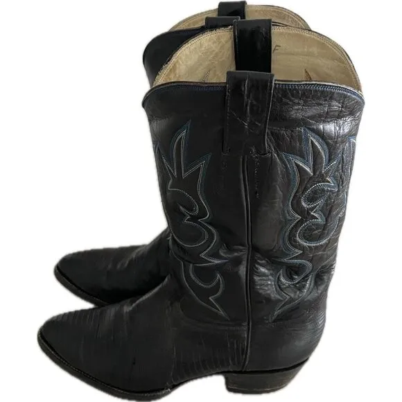 Vintage Western Men’s Boots Ticuan Lizard Leather Black 11.5