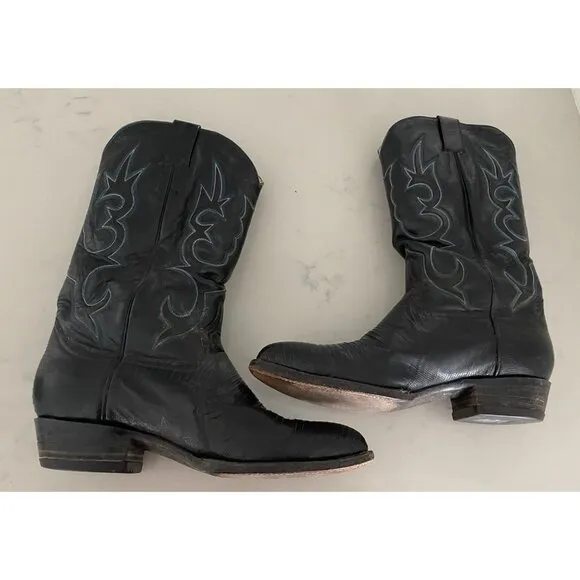 Vintage Western Men’s Boots Ticuan Lizard Leather Black 11.5