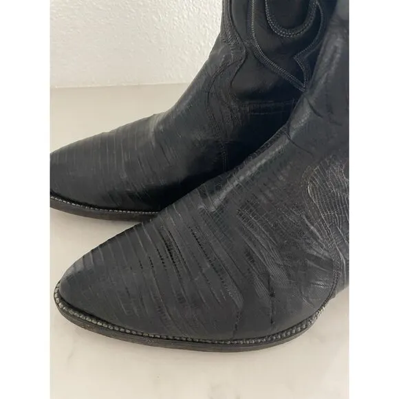 Vintage Western Men’s Boots Ticuan Lizard Leather Black 11.5