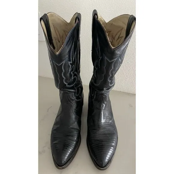Vintage Western Men’s Boots Ticuan Lizard Leather Black 11.5