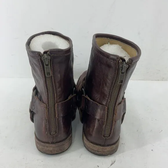 Vintage White Label Frye Brown Leather Biker Harness Boots, Women's Size 8B