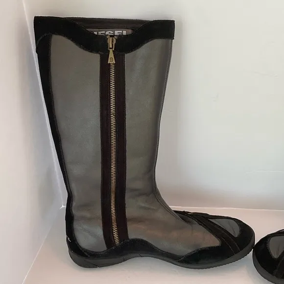 Vintage Y2K Diesel Run To Metallic Boxing Wrestling Leather Boots Size 8