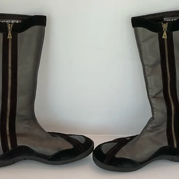 Vintage Y2K Diesel Run To Metallic Boxing Wrestling Leather Boots Size 8