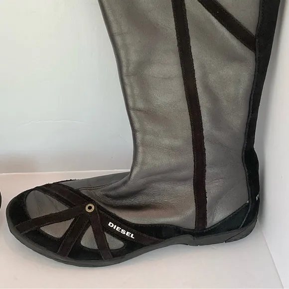 Vintage Y2K Diesel Run To Metallic Boxing Wrestling Leather Boots Size 8