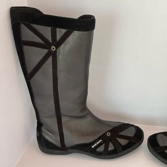 Vintage Y2K Diesel Run To Metallic Boxing Wrestling Leather Boots Size 8