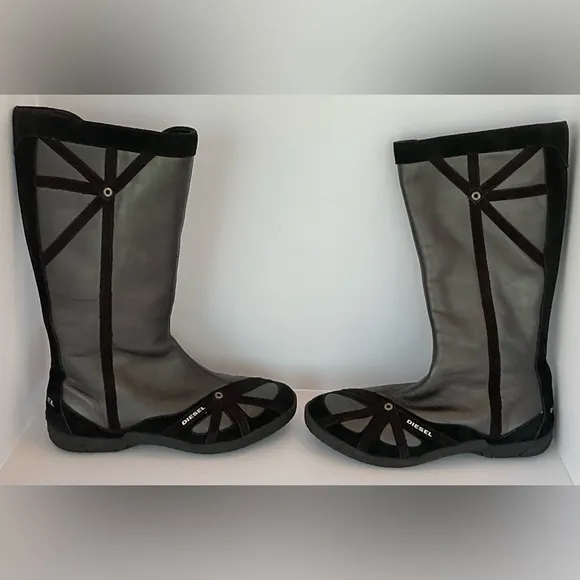 Vintage Y2K Diesel Run To Metallic Boxing Wrestling Leather Boots Size 8