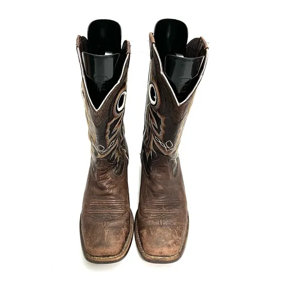Vintage Y2K mens brown leather cutout square toe western cowboy boots
