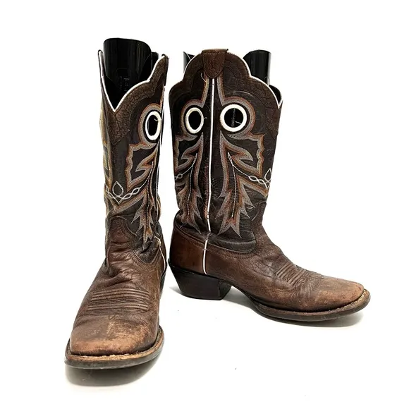 Vintage Y2K mens brown leather cutout square toe western cowboy boots