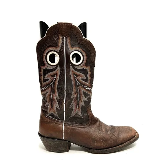 Vintage Y2K mens brown leather cutout square toe western cowboy boots