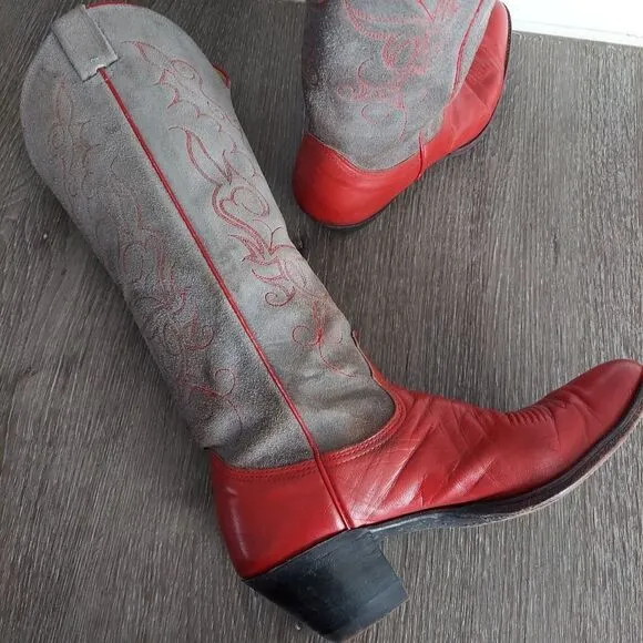 Vintage Nocona Tall Leather Round Toe Cowgirl Buckaroo Western Boots Size 7B