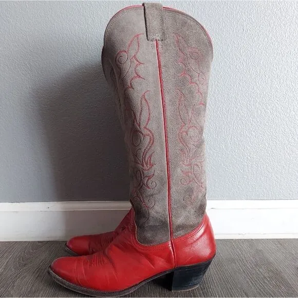 Vintage Nocona Tall Leather Round Toe Cowgirl Buckaroo Western Boots Size 7B