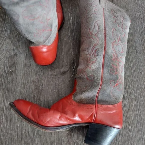Vintage Nocona Tall Leather Round Toe Cowgirl Buckaroo Western Boots Size 7B