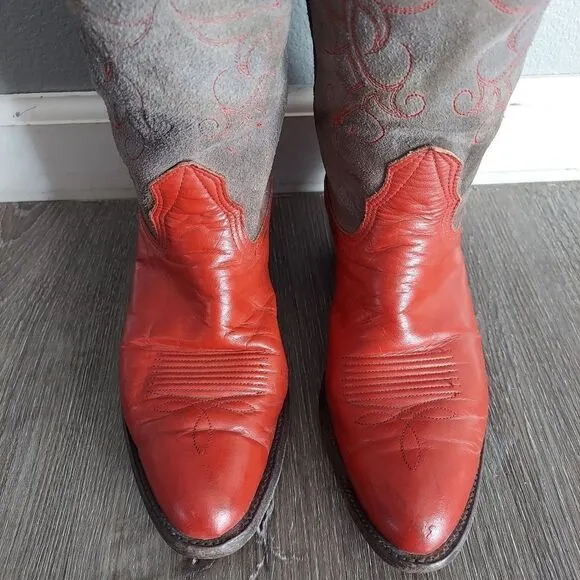 Vintage Nocona Tall Leather Round Toe Cowgirl Buckaroo Western Boots Size 7B