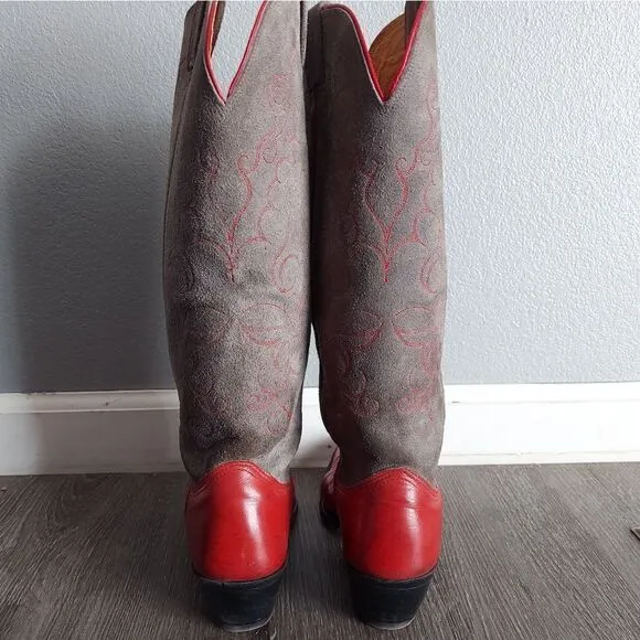 Vintage Nocona Tall Leather Round Toe Cowgirl Buckaroo Western Boots Size 7B