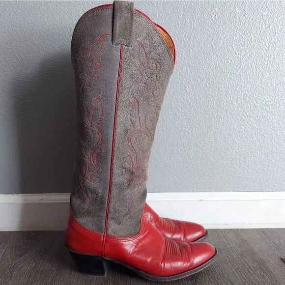 Vintage Nocona Tall Leather Round Toe Cowgirl Buckaroo Western Boots Size 7B