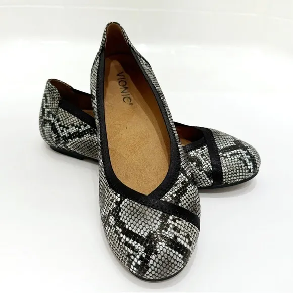 Vionic Caroll Ballet Snake Print Leather Slip On Shoes Size 7