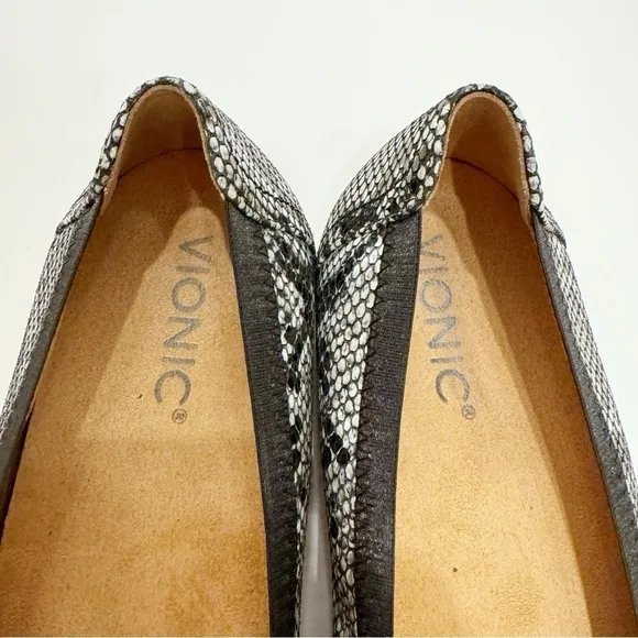 Vionic Caroll Ballet Snake Print Leather Slip On Shoes Size 7