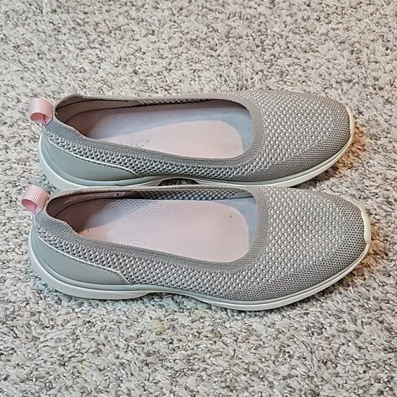 Vionic Kallie Silver Grey Sparkly Slip on Comfort Shoes
