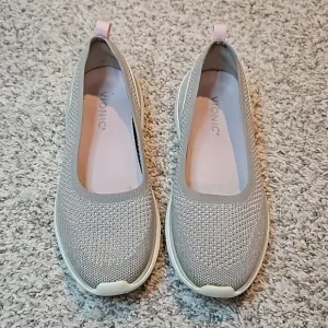 Vionic Kallie Silver Grey Sparkly Slip on Comfort Shoes