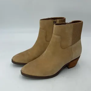 Vionic Womens Shantelle Tan Nubuck Heels Western Ankle Boots Shoes Used Size 5