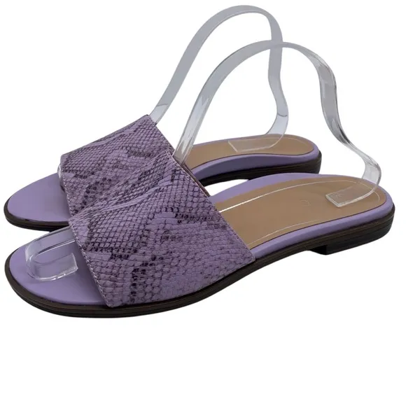 Vionic Womens Shoes Demi Slide Sandals Sz 9.5 Purple Snake Leather Flat Comfort